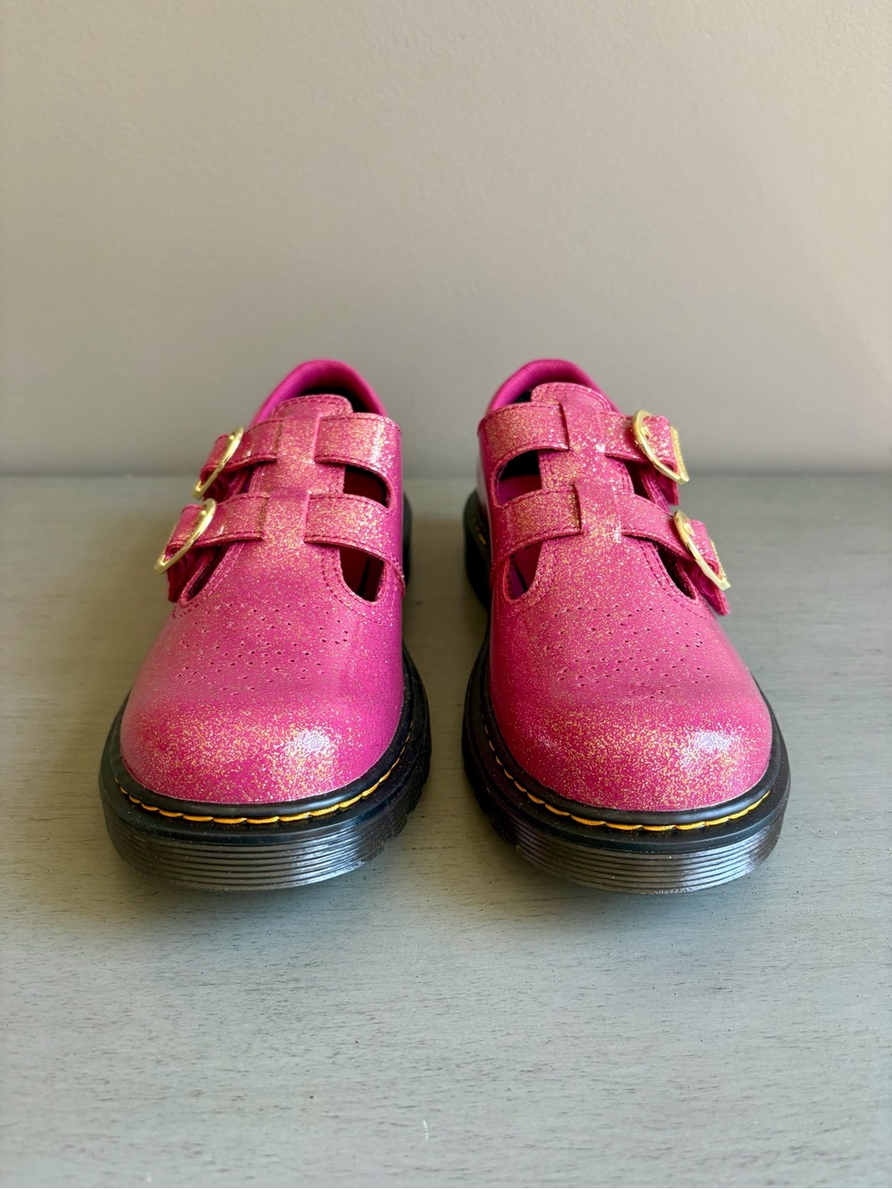 Doc Dr. Martens Pink Glitter Double-Buckle Mary Jane Shoes Boots Women 6 NEW - Picture 3 of 13